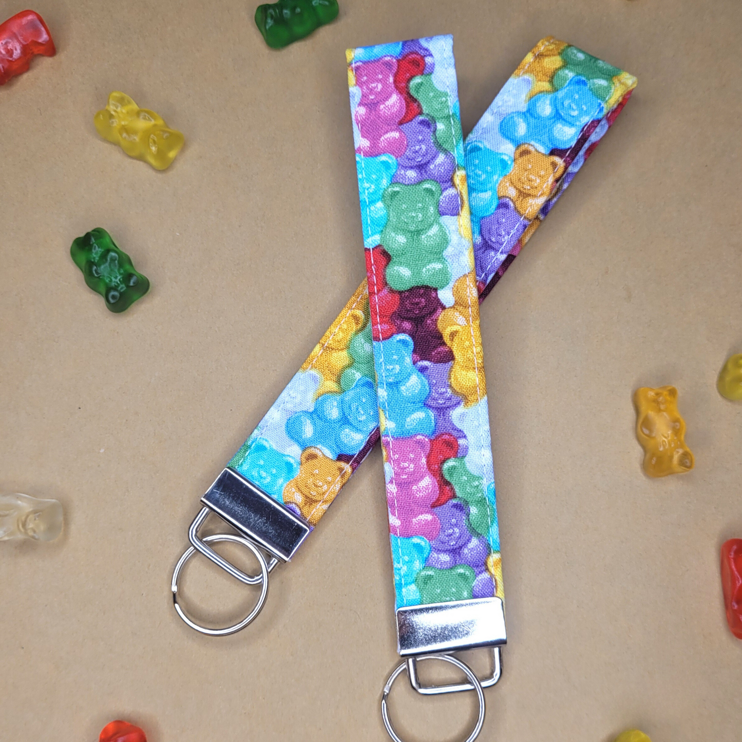 Gummy Bear Keychain, Fabric Candy Wristlet Keychain Strap for Keys, Gummy Candy Lover Keyring