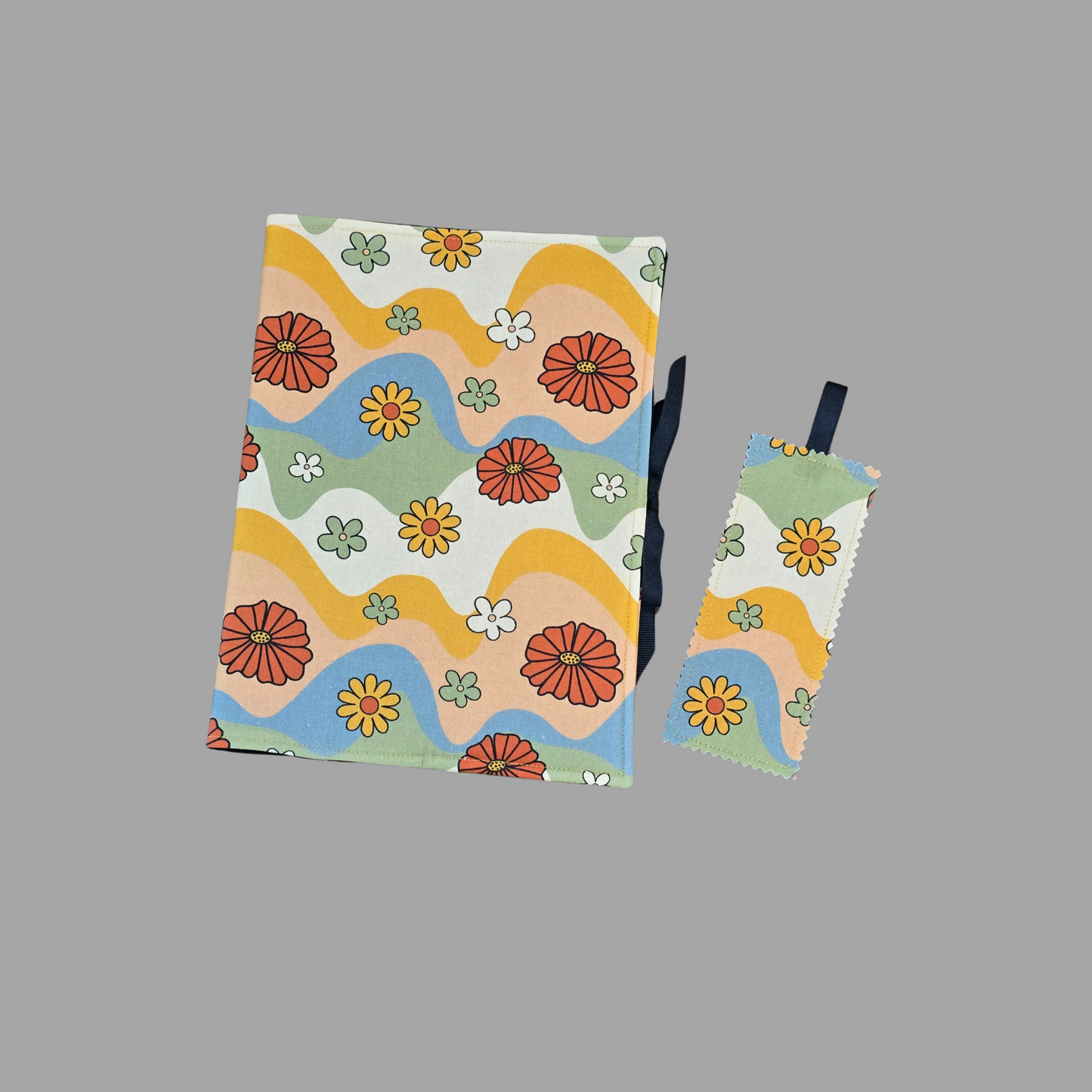 Groovy Flowers Composition Book Cover Retro Waves School Office Journal Diary
