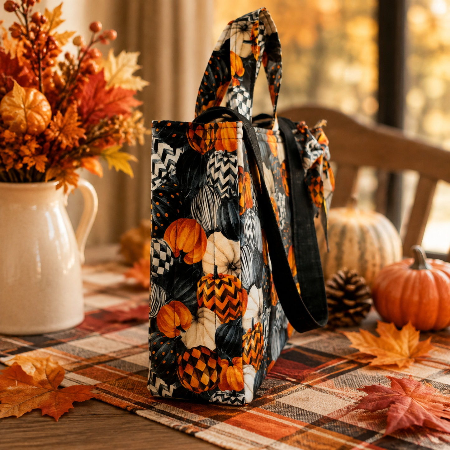 Pumpkin Mini Tote Bag - One of a Kind Handmade Purse Bag