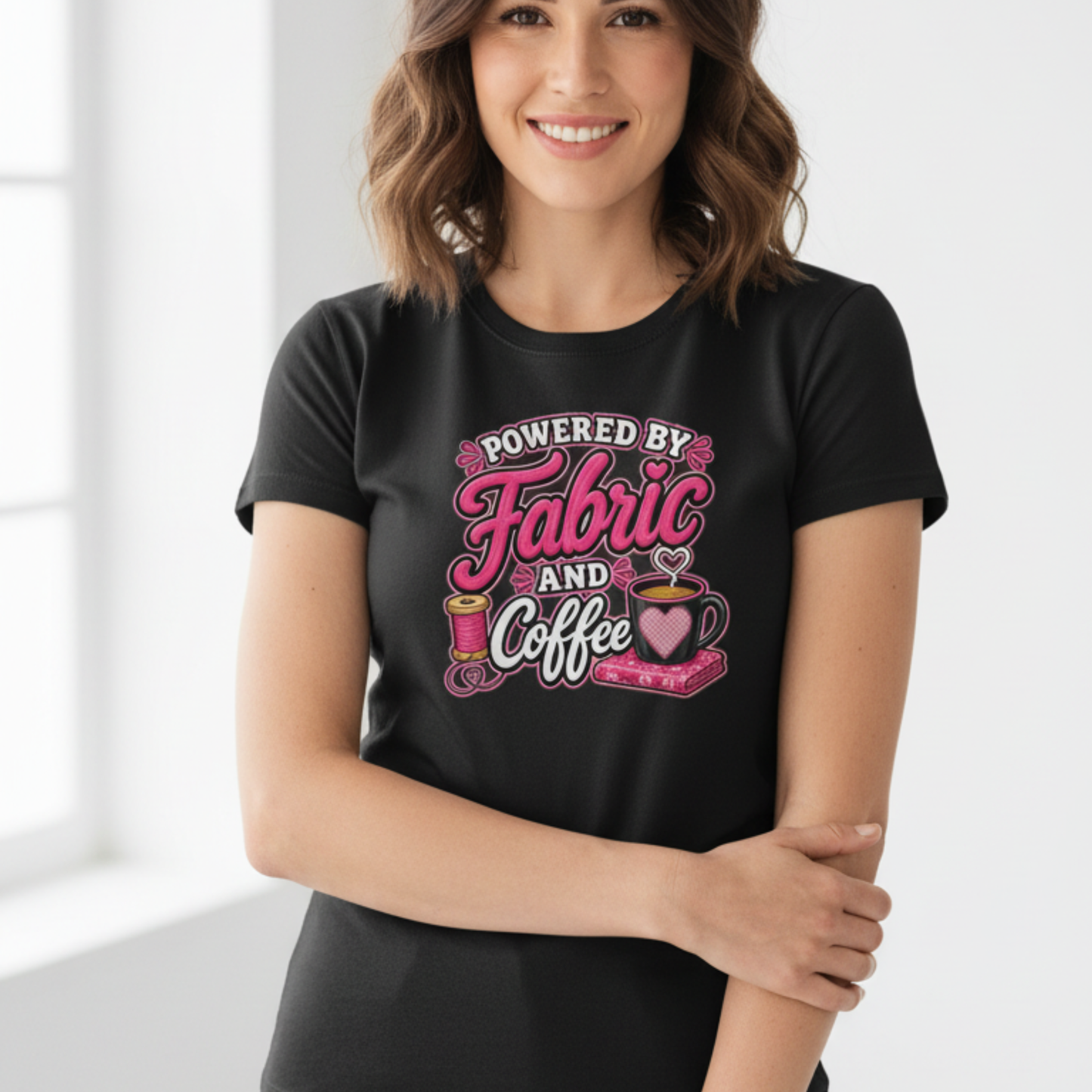 Powered by Fabric & Coffee Women's Swag Graphic T-Shirt