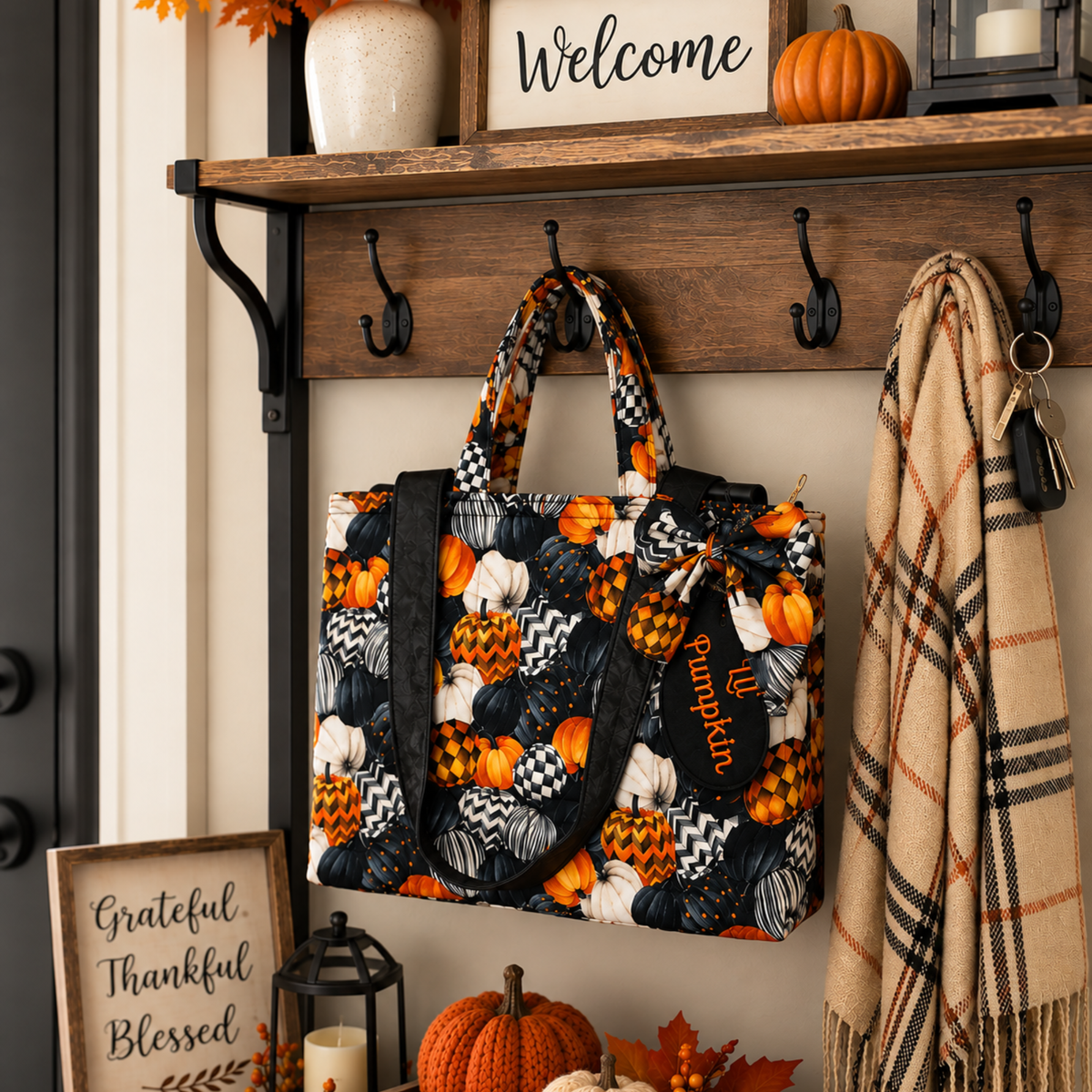 Pumpkin Mini Tote Bag - One of a Kind Handmade Purse Bag