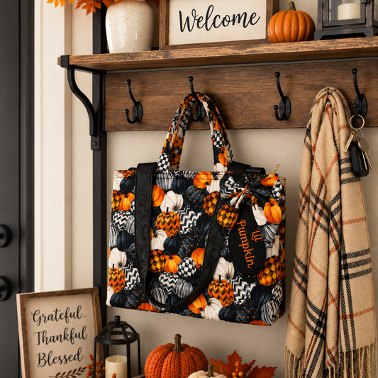 Pumpkin Mini Tote Bag - One of a Kind Handmade Purse Bag