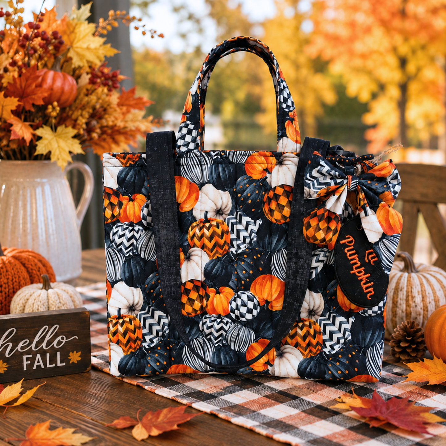 Pumpkin Mini Tote Bag - One of a Kind Handmade Purse Bag