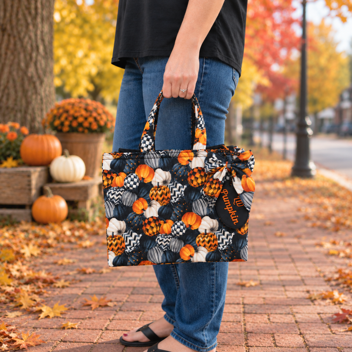 Pumpkin Mini Tote Bag - One of a Kind Handmade Purse Bag