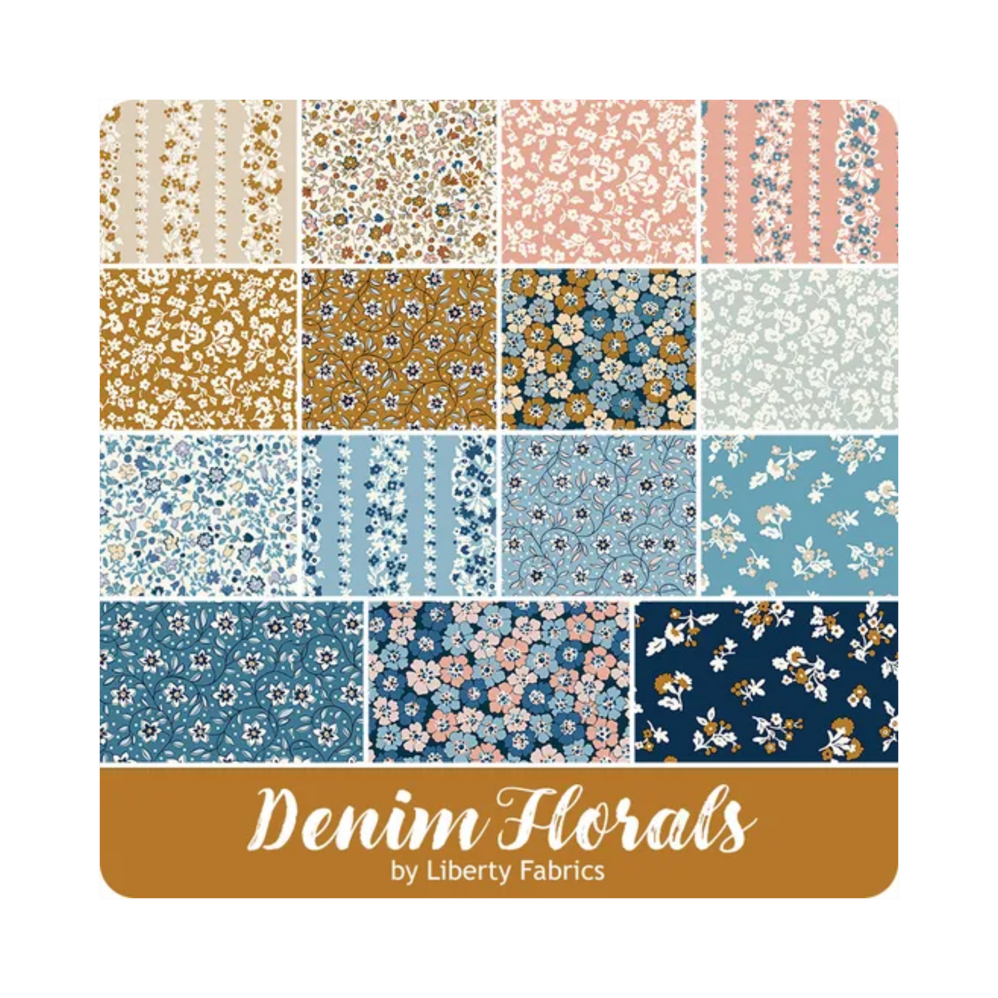 Denim Florals Fabric Jelly Roll for Riley Blake by Liberty Fabrics