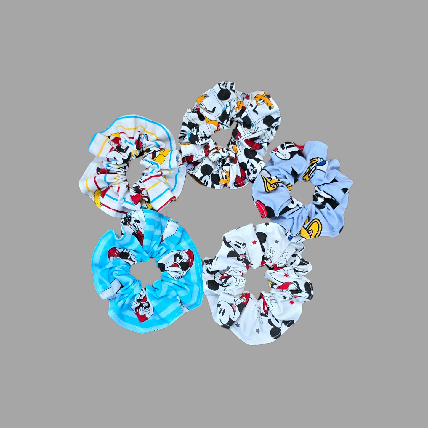 Disney Scrunchie Hair Ties, Mickey Cotton Scrunchie Set of 5 Hair Accessories