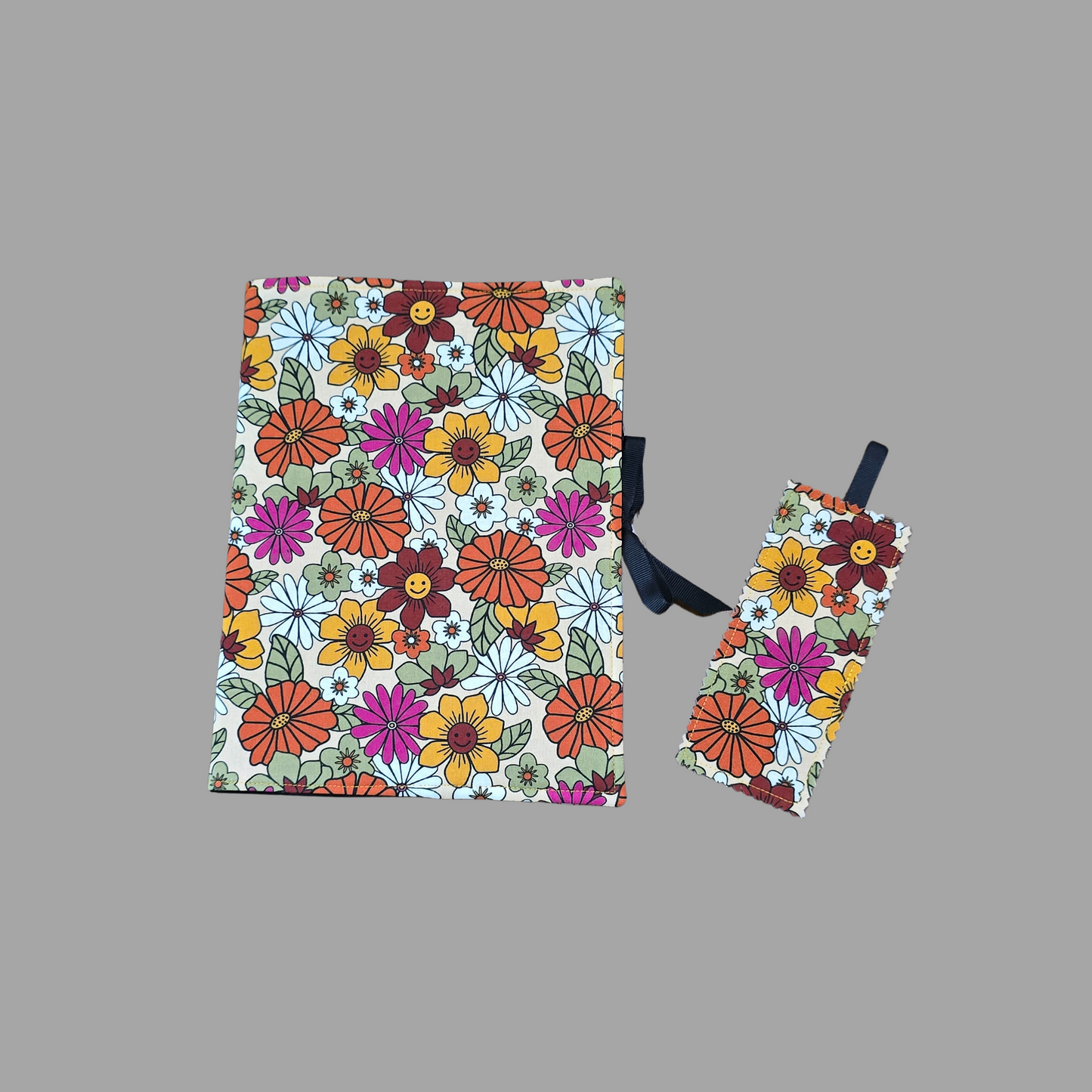 Groovy Composition Book Cover Smile Face Floral School Office Journal Diary
