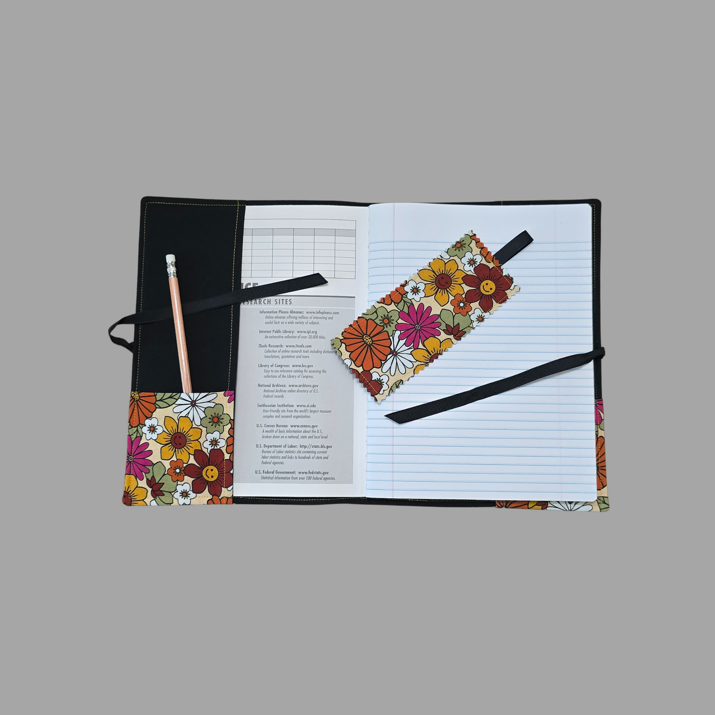 Groovy Composition Book Cover Smile Face Floral School Office Journal Diary
