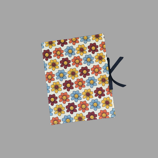 Groovy Composition Book Cover Smiley Flowers School Office Journal Diary