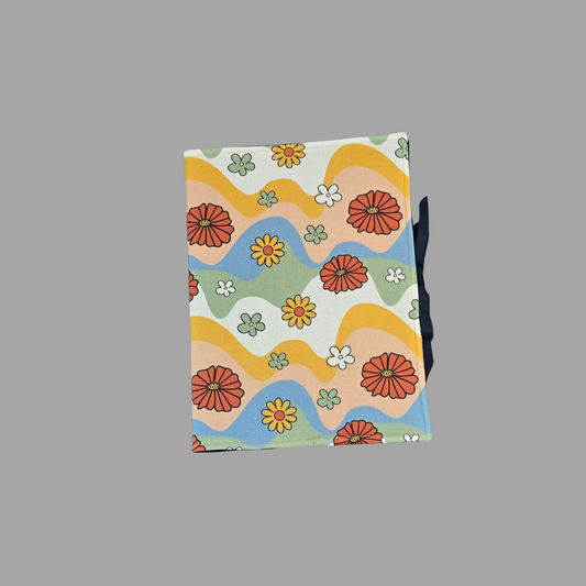 Groovy Flowers Composition Book Cover Retro Waves School Office Journal Diary