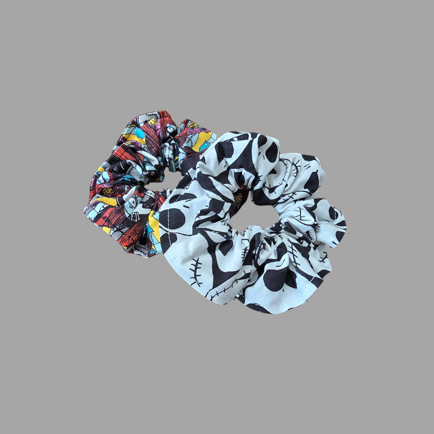 Jack Skellington Scrunchie Set, Jack & Sally Hair Ties, Nightmare Before Christmas Set of 2 Hair Accessories