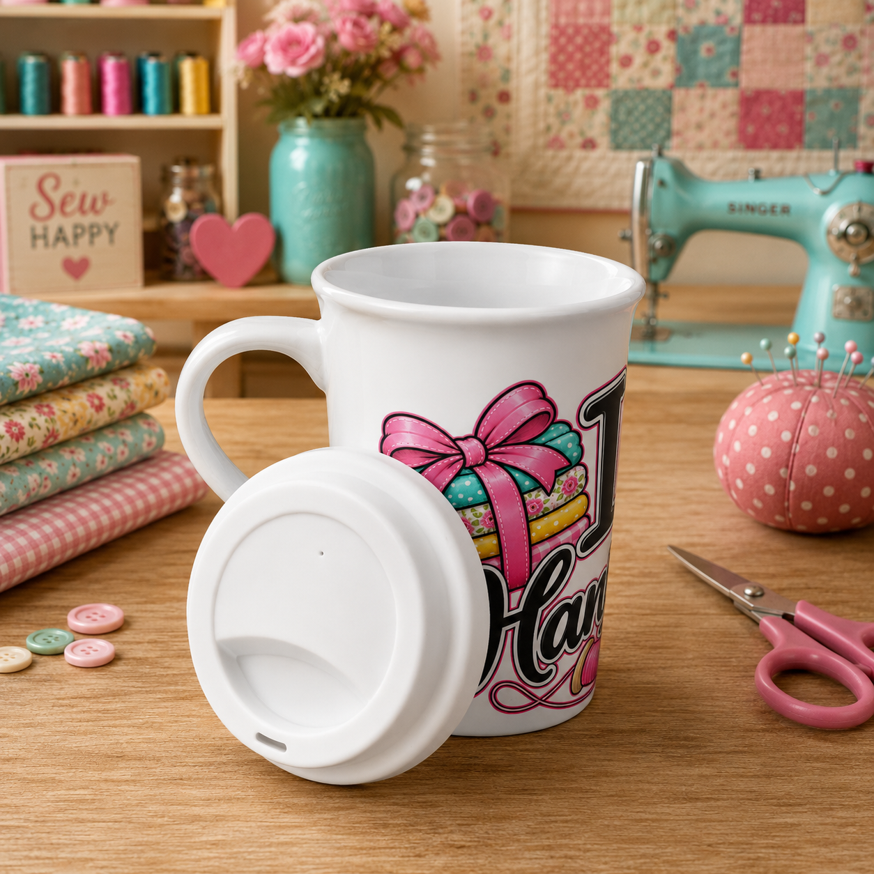 Exclusive "I Heart Handmade" 16oz Ceramic Grande Mug with Lid